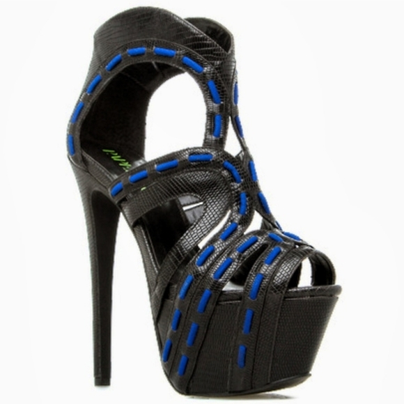 NWOT Paper Fox Mena Skyscraper Heels Black Reptile Print Size 8 Sexy Shoes! - Picture 4 of 4